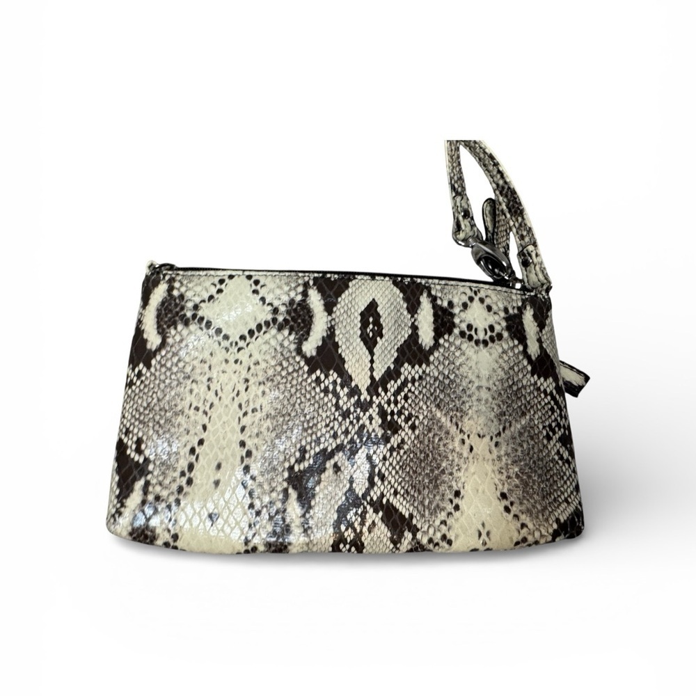 Nicole by Nicole Miller Snakeskin Print Wristlet Clutch Purse Cream Faux Leather - Picture 2 of 5